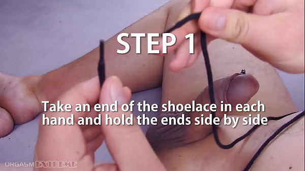 Tutorial sul bondage di cazzi e palle - Guida semplice su come legare cazzi e palle con i lacci delle scarpe e masturbarsi con Satisfyer Men e orgasmo intenso