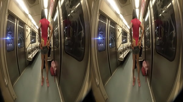 Skinny girl showing off in the subway, VIRTUAL REALITY, wear glasses so you can feel this skinny girl's big ass